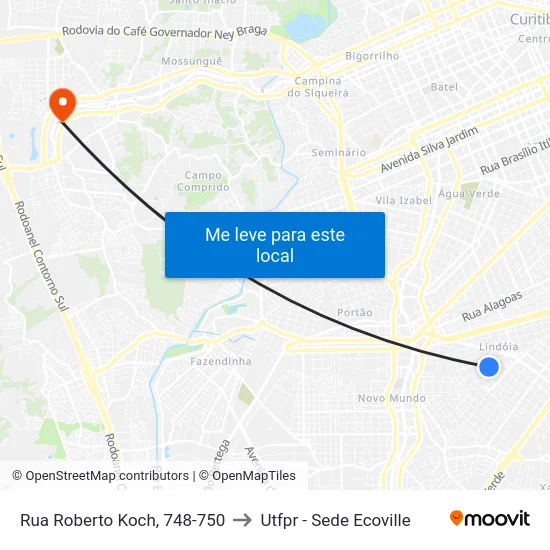Rua Roberto Koch, 748-750 to Utfpr - Sede Ecoville map