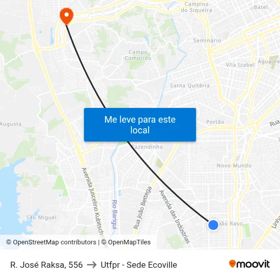 R. José Raksa, 556 to Utfpr - Sede Ecoville map