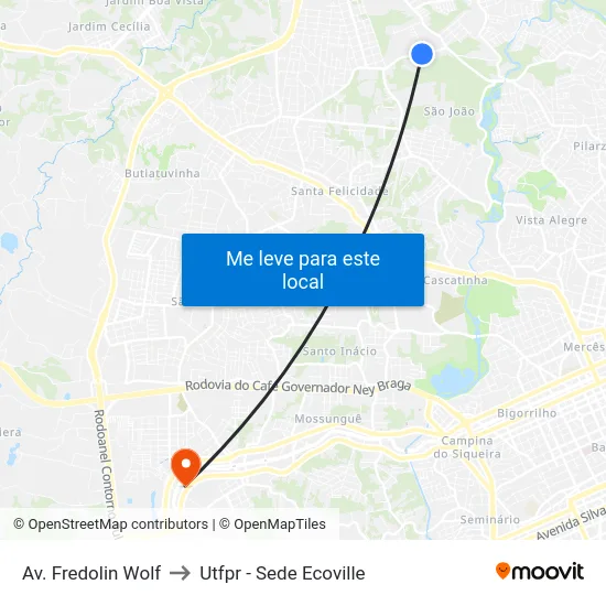Av. Fredolin Wolf to Utfpr - Sede Ecoville map