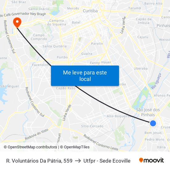 R. Voluntários Da Pátria, 559 to Utfpr - Sede Ecoville map