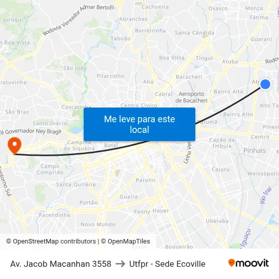 Av. Jacob Macanhan 3558 to Utfpr - Sede Ecoville map