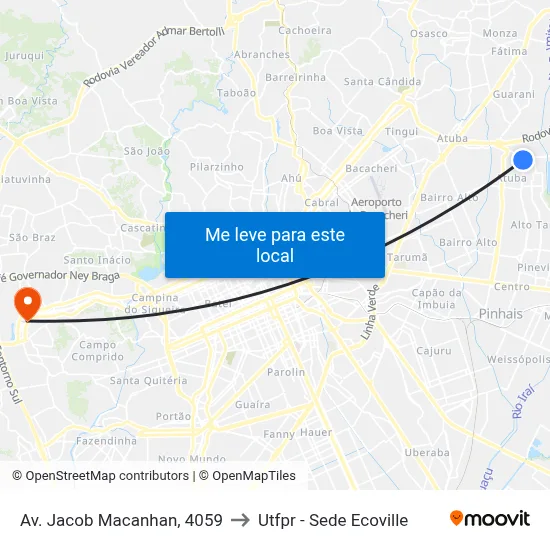 Av. Jacob Macanhan, 4059 to Utfpr - Sede Ecoville map