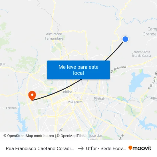 Rua Francisco Caetano Coradin, 42 to Utfpr - Sede Ecoville map