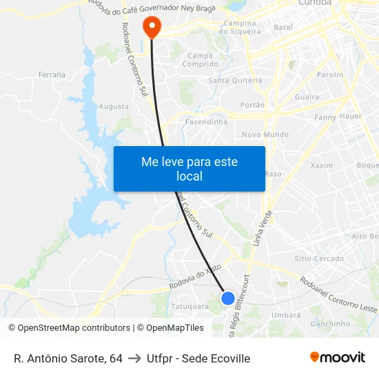 R. Antônio Sarote, 64 to Utfpr - Sede Ecoville map