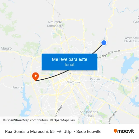 Rua Genésio Moreschi, 65 to Utfpr - Sede Ecoville map
