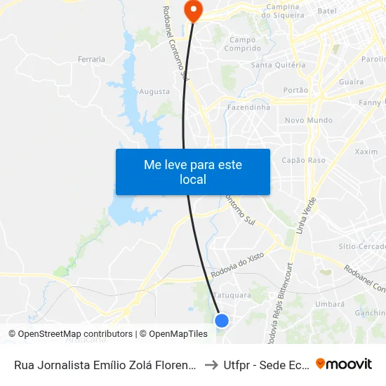 Rua Jornalista Emílio Zolá Florenzano, 300 to Utfpr - Sede Ecoville map