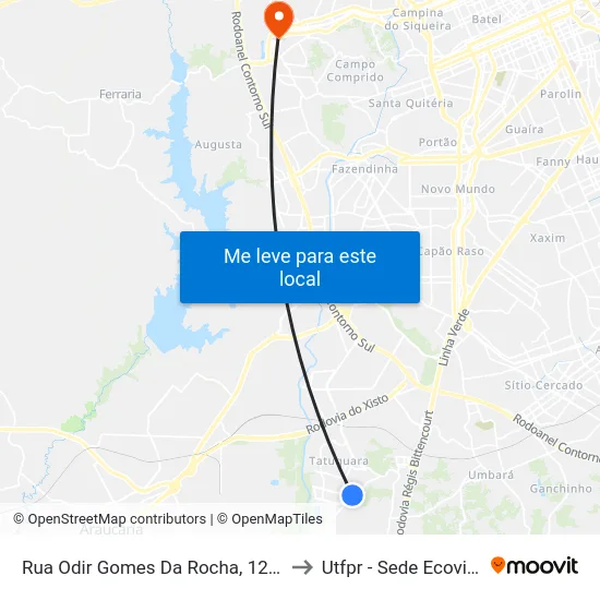 Rua Odir Gomes Da Rocha, 1236 to Utfpr - Sede Ecoville map