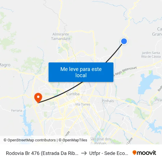 Rodovia Br 476 (Estrada Da Ribeira) to Utfpr - Sede Ecoville map