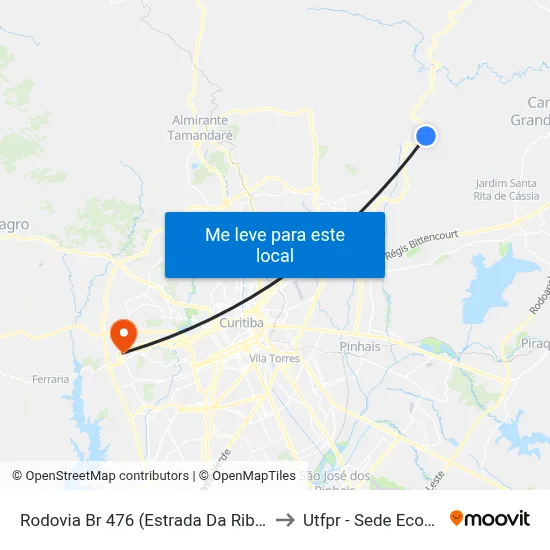 Rodovia Br 476 (Estrada Da Ribeira) to Utfpr - Sede Ecoville map