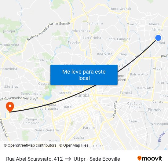 Rua Abel Scuissiato, 412 to Utfpr - Sede Ecoville map