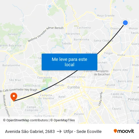 Avenida São Gabriel, 2683 to Utfpr - Sede Ecoville map