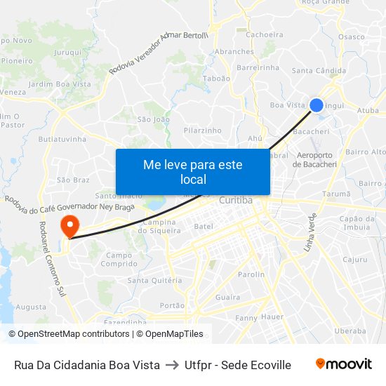 Rua Da Cidadania Boa Vista to Utfpr - Sede Ecoville map