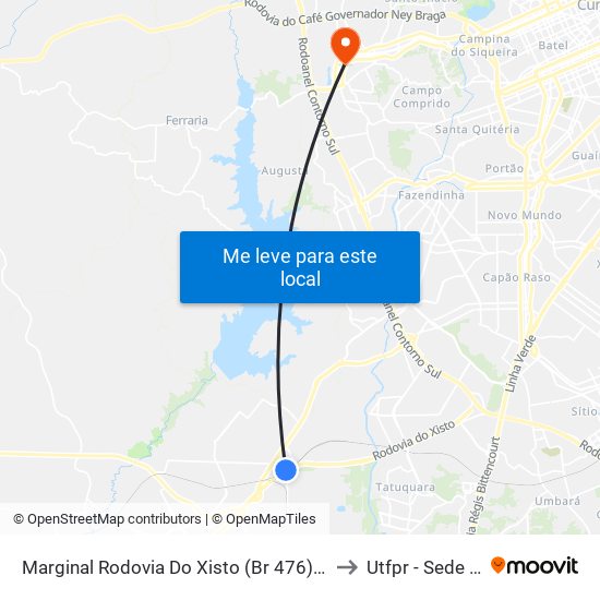 Marginal Rodovia Do Xisto (Br 476) - Trevo Petrobras to Utfpr - Sede Ecoville map