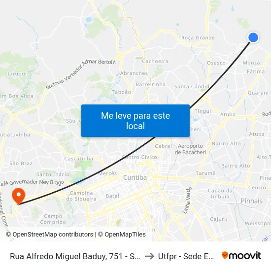 Rua Alfredo Miguel Baduy, 751 - São Gabriel to Utfpr - Sede Ecoville map