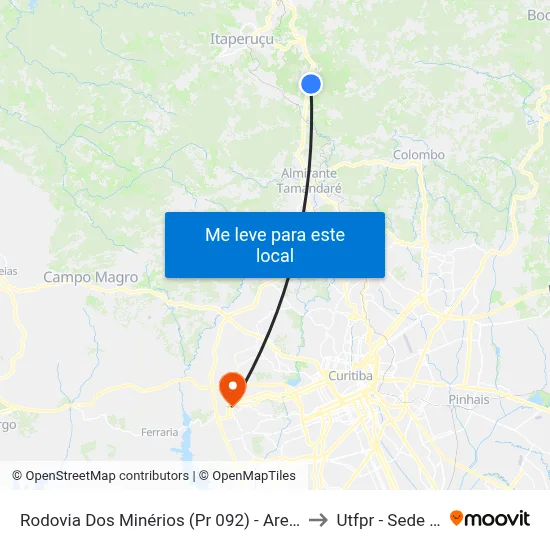 Rodovia Dos Minérios (Pr 092) - Areias (Igreja Matriz) to Utfpr - Sede Ecoville map