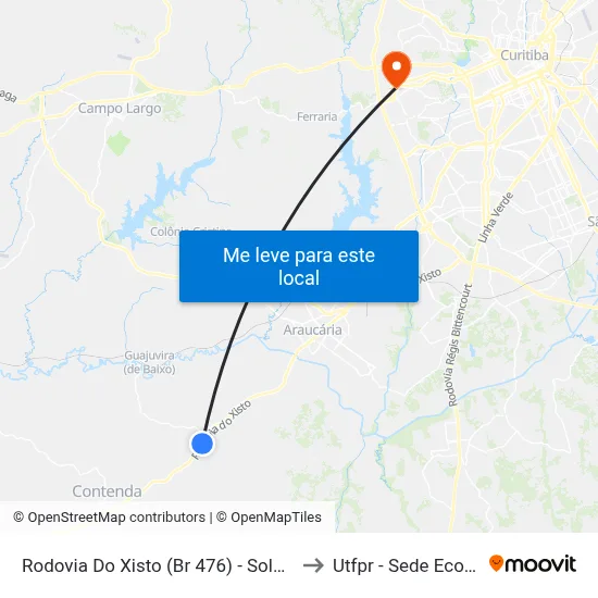 Rodovia Do Xisto (Br 476) - Solo Vivo to Utfpr - Sede Ecoville map