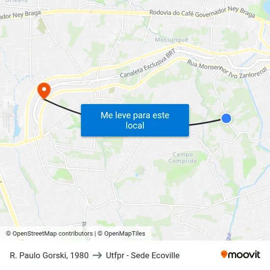 R. Paulo Gorski, 1980 to Utfpr - Sede Ecoville map