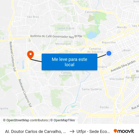 Al. Doutor Carlos de Carvalho, 2600 to Utfpr - Sede Ecoville map