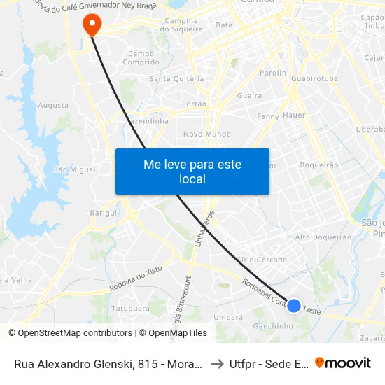 R. Alexandro Glenski, 815 - Moradias Iguaçu 1 to Utfpr - Sede Ecoville map