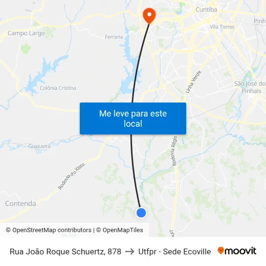 Rua João Roque Schuertz, 878 to Utfpr - Sede Ecoville map