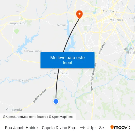Rua Jacob Haiduk - Capela Divino Espirito Santo / Campo Redondo to Utfpr - Sede Ecoville map