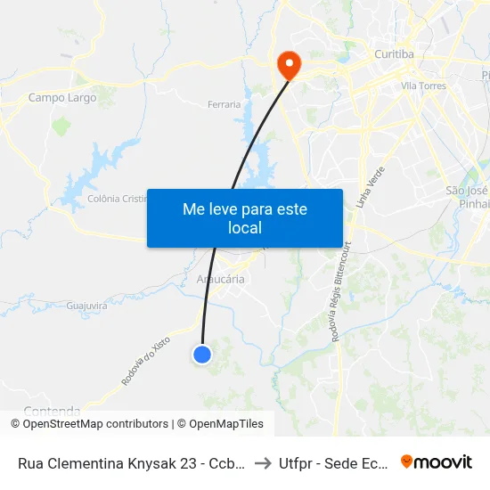 Rua Clementina Knysak 23 - Ccb Caulim to Utfpr - Sede Ecoville map