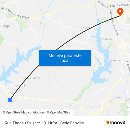 Rua Thadeu Sluzarz to Utfpr - Sede Ecoville map