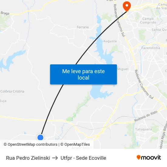 Rua Pedro Zielinski to Utfpr - Sede Ecoville map