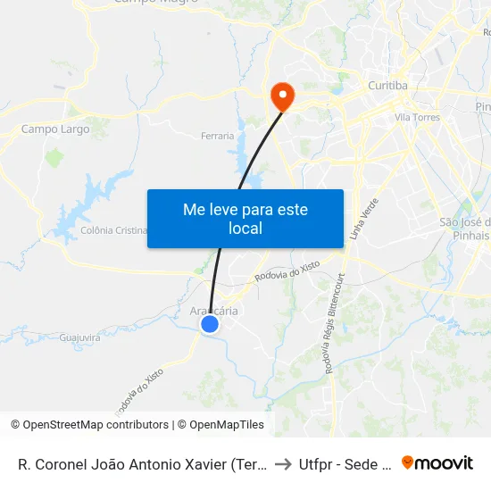 R. Coronel João Antonio Xavier (Terminal Araucária) to Utfpr - Sede Ecoville map