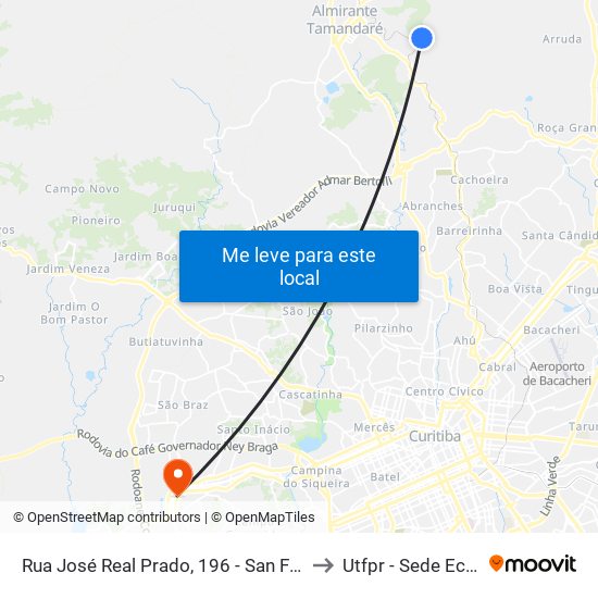 Rua José Real Prado, 196 - San Francisco to Utfpr - Sede Ecoville map