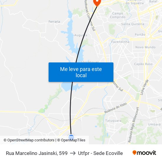 Rua Marcelino Jasinski, 599 to Utfpr - Sede Ecoville map