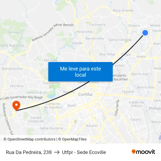 Rua Da Pedreira, 238 to Utfpr - Sede Ecoville map