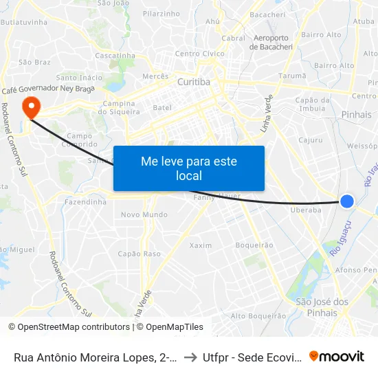 Rua Antônio Moreira Lopes, 2-20 to Utfpr - Sede Ecoville map