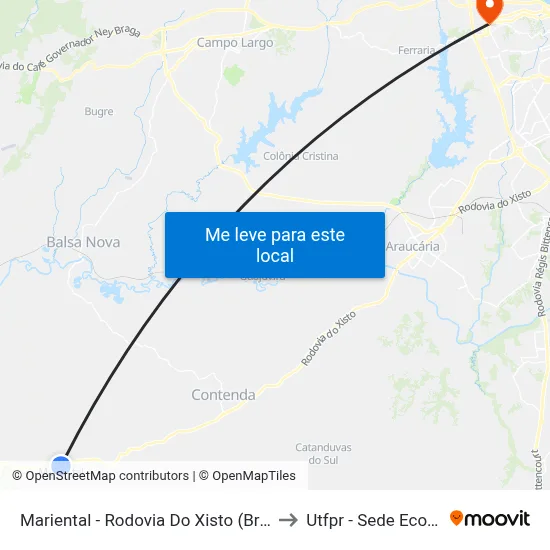 Mariental - Rodovia Do Xisto (Br 476) to Utfpr - Sede Ecoville map