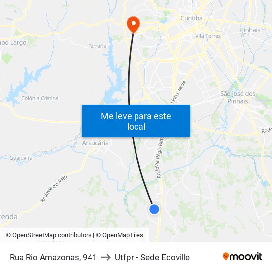Rua Rio Amazonas, 941 to Utfpr - Sede Ecoville map