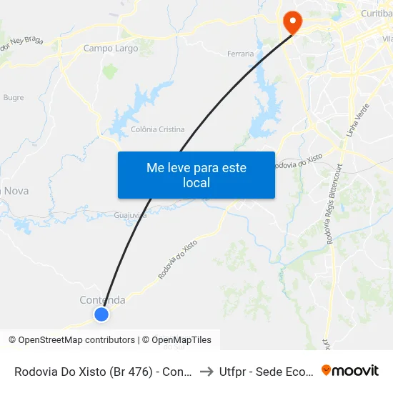 Rodovia Do Xisto (Br 476) - Contenda to Utfpr - Sede Ecoville map