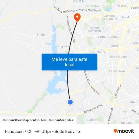 Fundacen / Cti to Utfpr - Sede Ecoville map