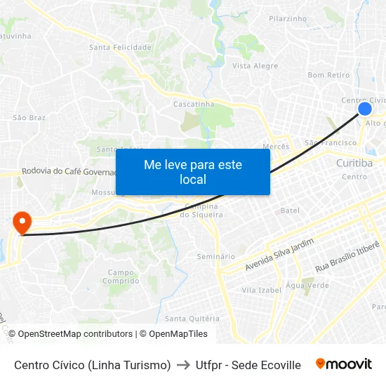 Centro Cívico (Linha Turismo) to Utfpr - Sede Ecoville map