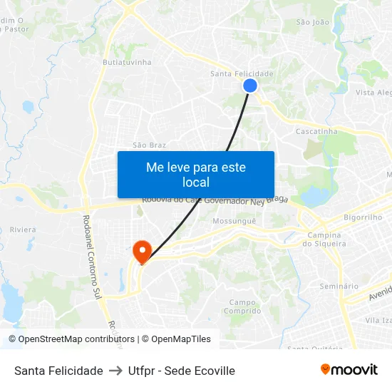 Santa Felicidade to Utfpr - Sede Ecoville map