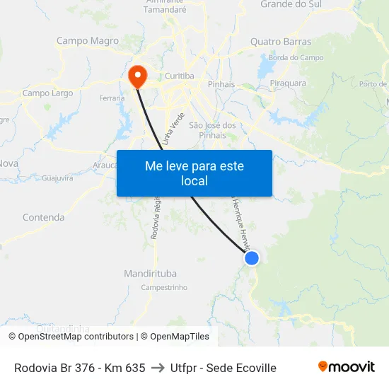 Rodovia Br 376 - Km 635 to Utfpr - Sede Ecoville map