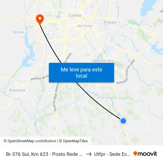 Br-376 Sul, Km 623 - Posto Rede Potencial to Utfpr - Sede Ecoville map