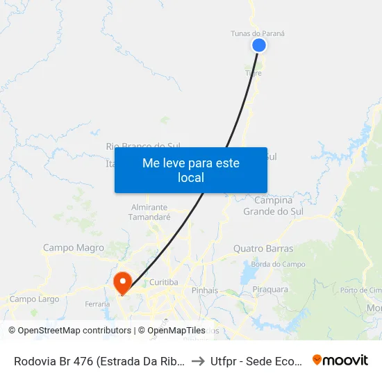 Rodovia Br 476 (Estrada Da Ribeira) to Utfpr - Sede Ecoville map