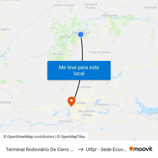 Terminal Rodoviário De Cerro Azul to Utfpr - Sede Ecoville map
