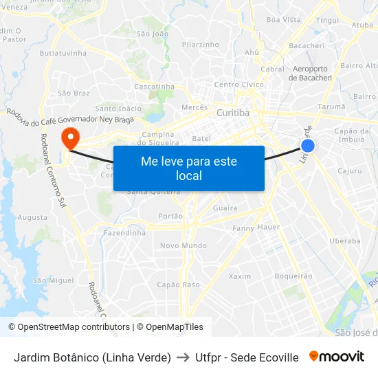 Jardim Botânico (Linha Verde) to Utfpr - Sede Ecoville map