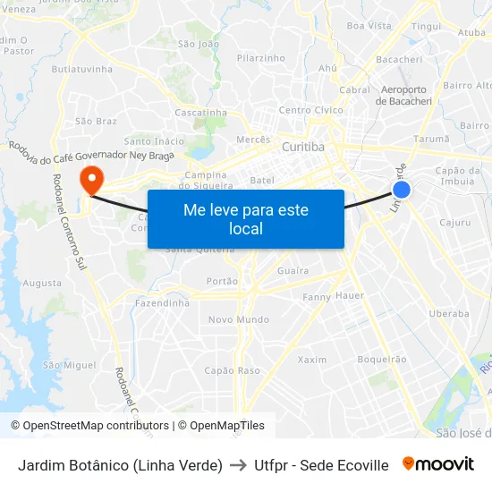 Jardim Botânico (Linha Verde) to Utfpr - Sede Ecoville map