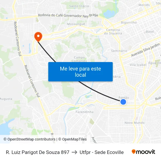 R. Luiz Parigot De Souza 897 to Utfpr - Sede Ecoville map