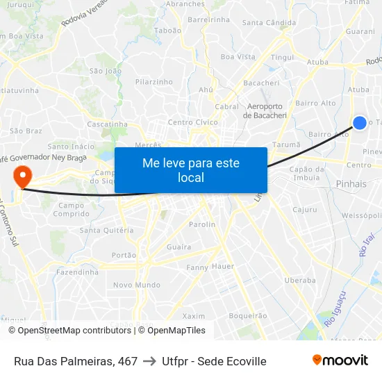 Rua Das Palmeiras, 467 to Utfpr - Sede Ecoville map