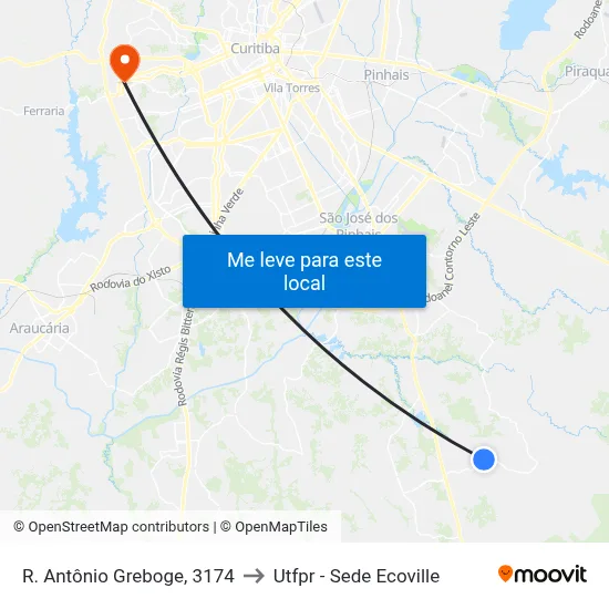 R. Antônio Greboge, 3174 to Utfpr - Sede Ecoville map