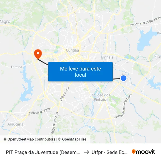 PIT Praça da Juventude (Desembarque) to Utfpr - Sede Ecoville map