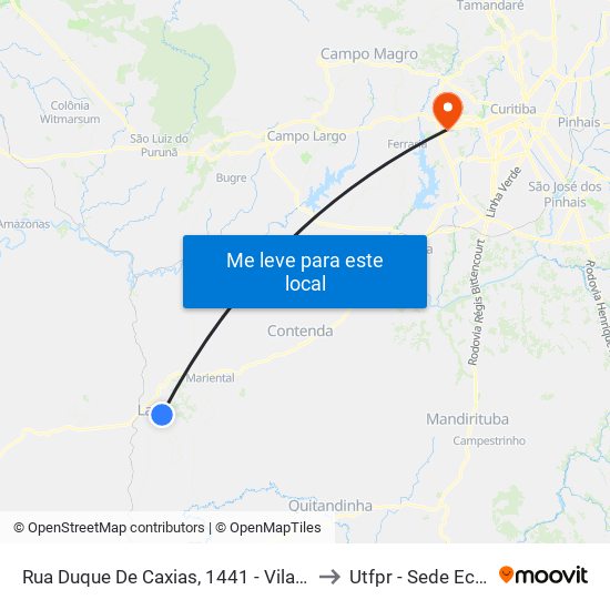 Rua Duque De Caxias, 1441  - Vila Lacerda to Utfpr - Sede Ecoville map